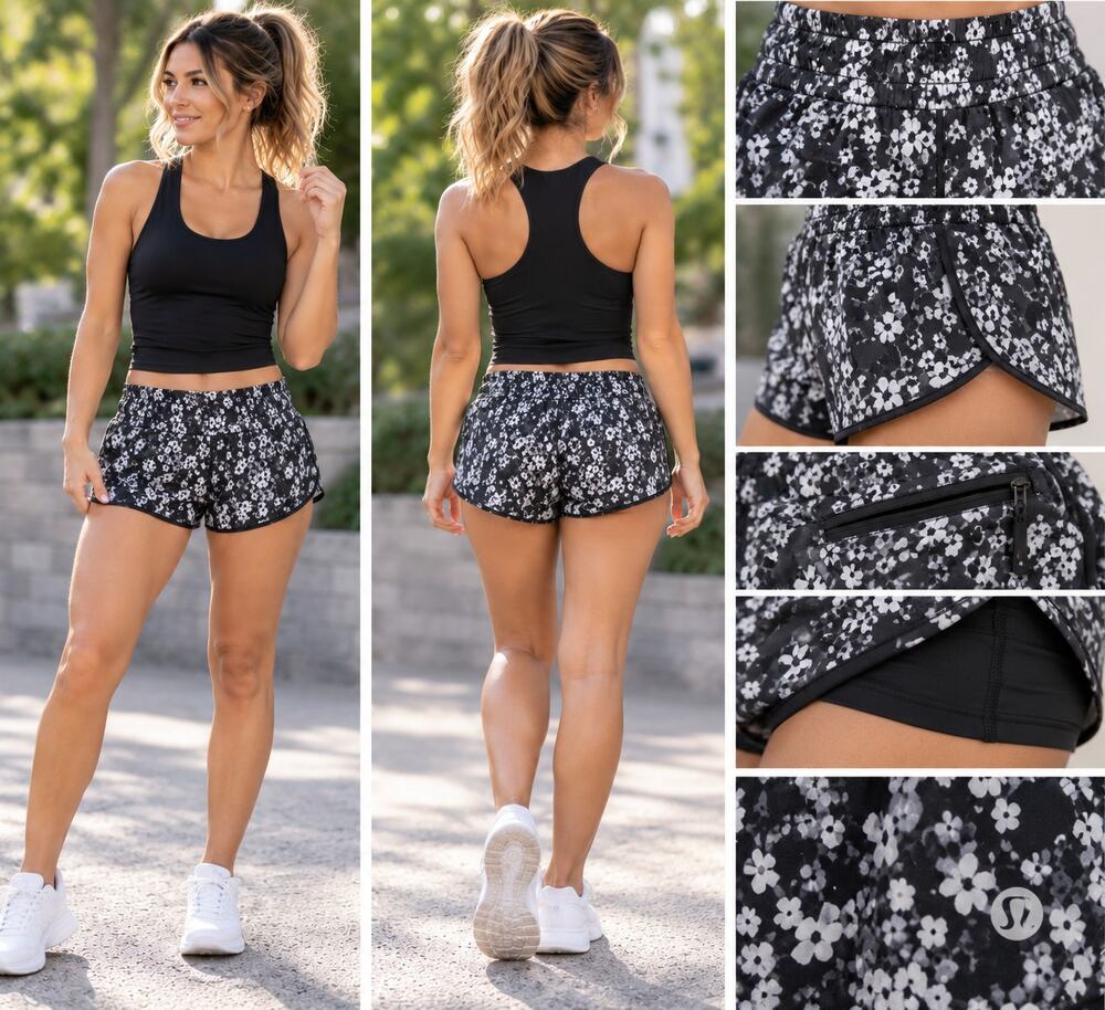 Lululemon Tracker Short IV – Freckle Flower Black White – Size 4